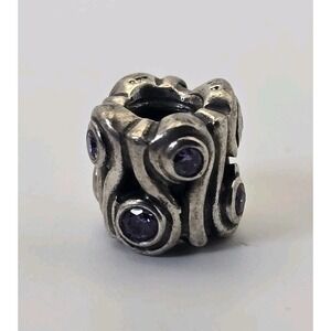 Pandora Ocean Wave Charm Purple CZ 925 Sterling Silver Bead